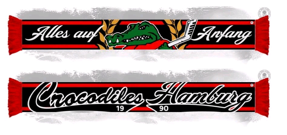 Zwei Schokoladenriegel mit Logos: „Alles auf Anfang“ (Alligator) und „Chocodiles Hamburg 1990“.